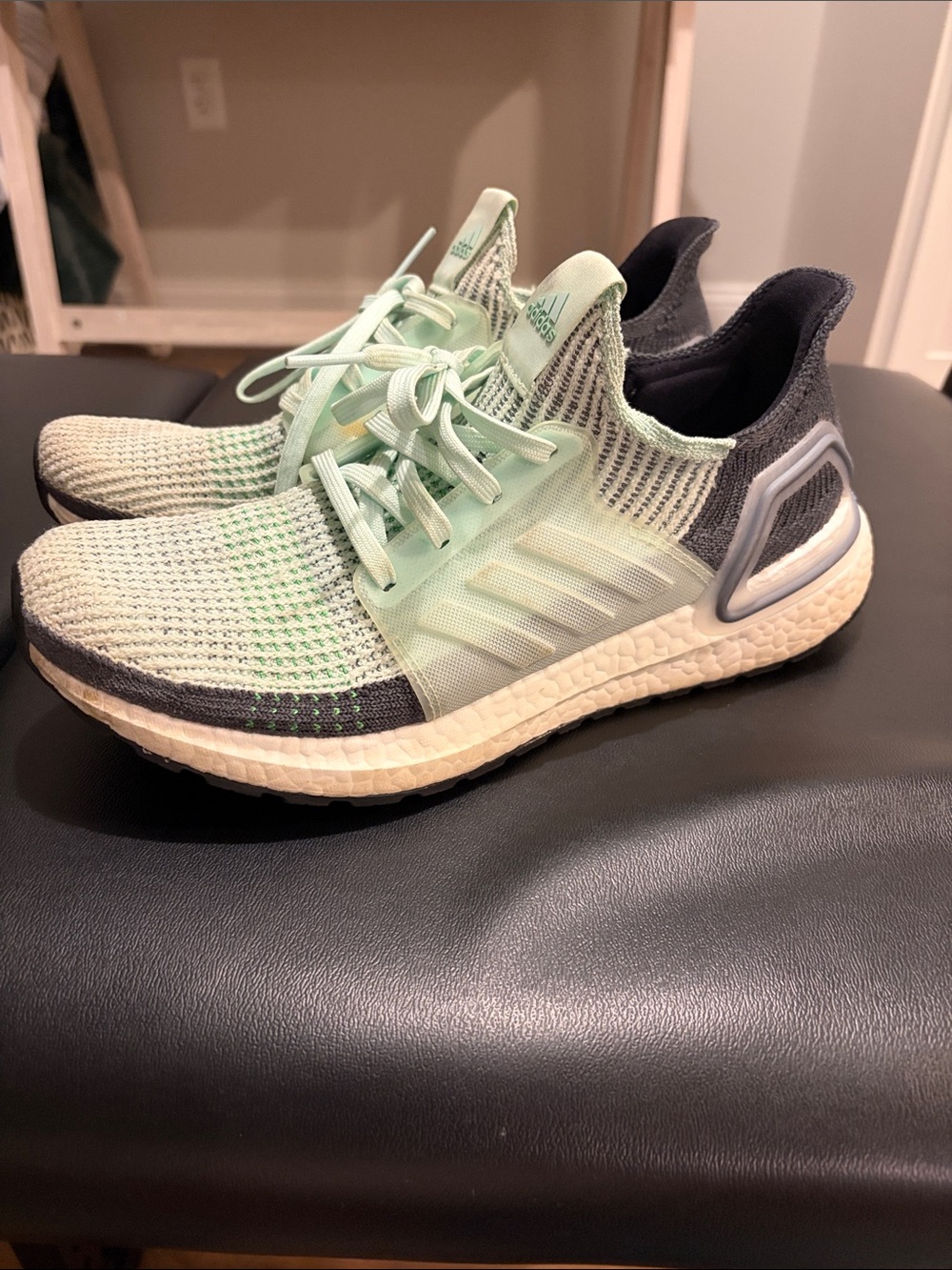 adidas Women’s Mint Green and Charcoal Primeknit Ultraboost Running Shoes